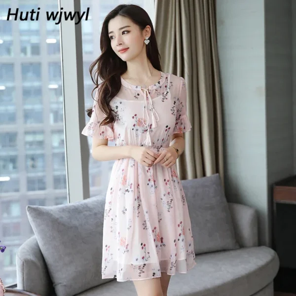 Elegant pink floral dress, perfect for beach parties and summer events - Image 3
