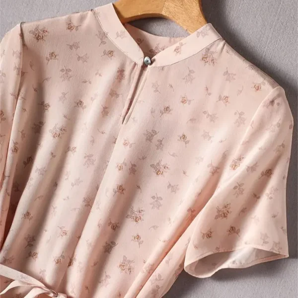 Limiguyue Pink Floral Chiffon Silk Dress For Summer Casual Wear - Image 4