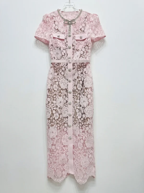 Pink Floral Dress With Lace Diamonds Bow For Party Celebration