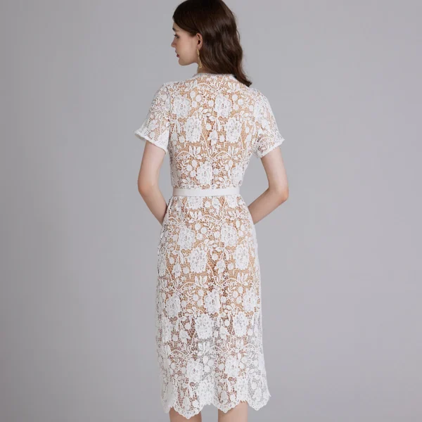 Luxury Pink Embroidery Lace Bodycon Midi Dress With Diamonds - Image 5