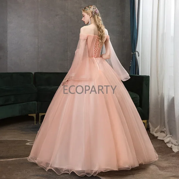 Fashion Photographic Studio Pink Mesh Applique Evening Wedding Dress - Image 2