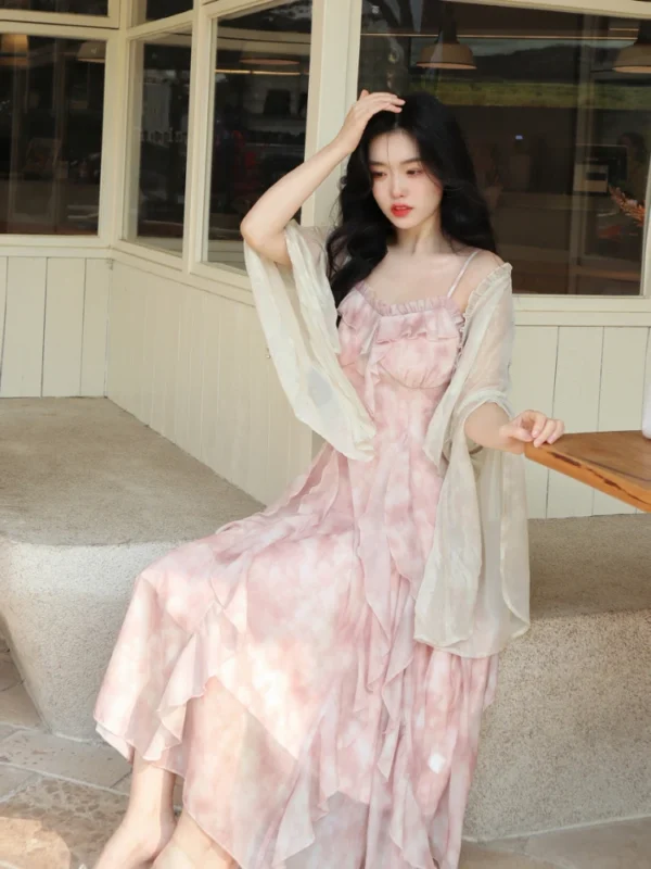 Casual Fairy Floral Strap Midi Dress Women Chiffon Sweet Summer - Image 5