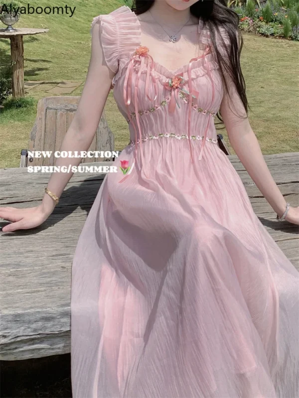Summer Women Maxi Floral Off Shoulder Spaghetti Strap Dress - Image 3