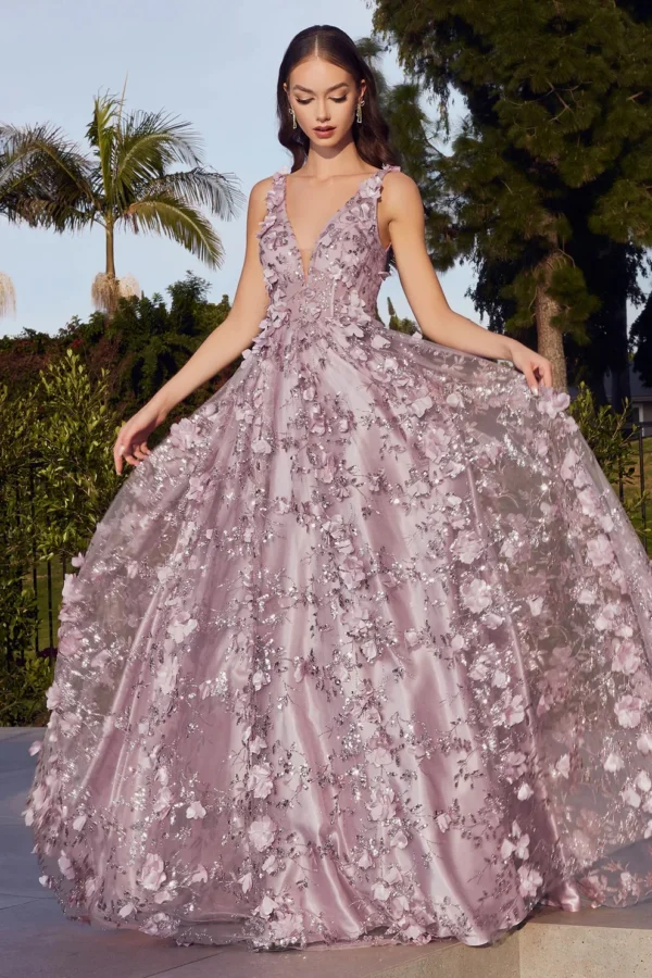 Pink Floral Dress: Vintage Lace Evening Gown with Sequins
