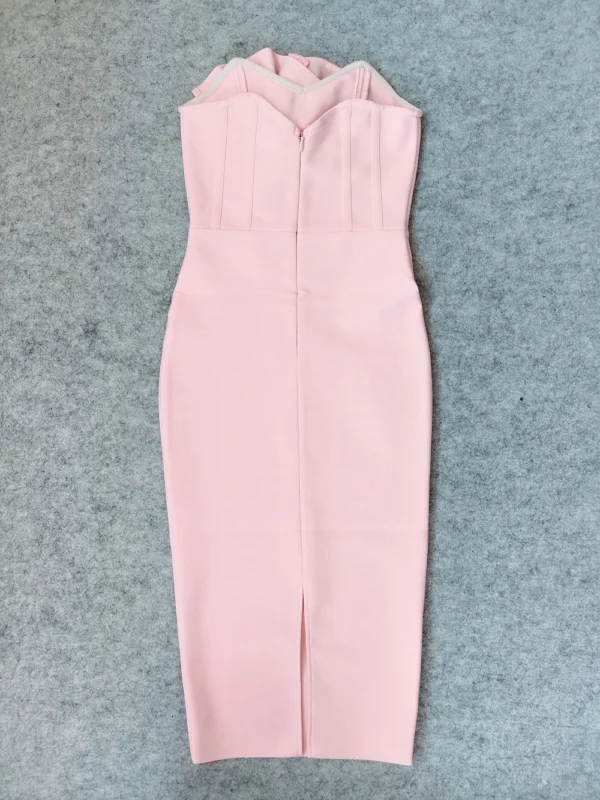 Pink Floral Dress, Strapless, Slit Bodycon Evening Dress for Women - Image 5