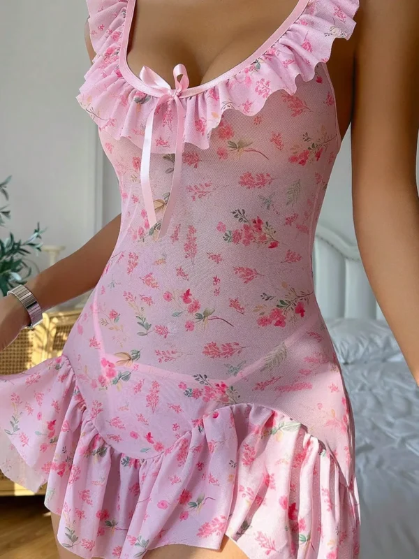 Pink Floral Dress Elegant Korean Style Pleated Fit And Flare
