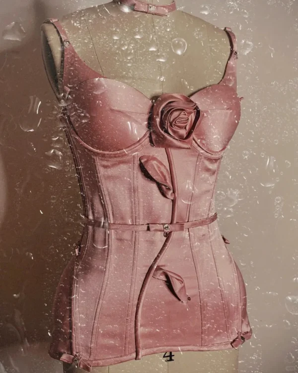 Pink Floral Dress: Satin Corset Mini Prom Party Gown - Image 2