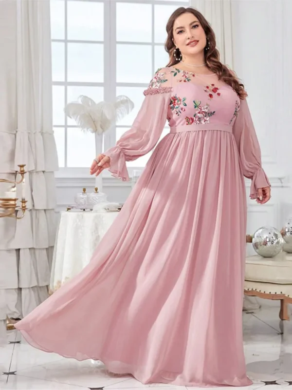 Pink Floral Dress Mesh Patchwork Ruffle Pleated Loose Autumn Fashion Wear - Image 3
