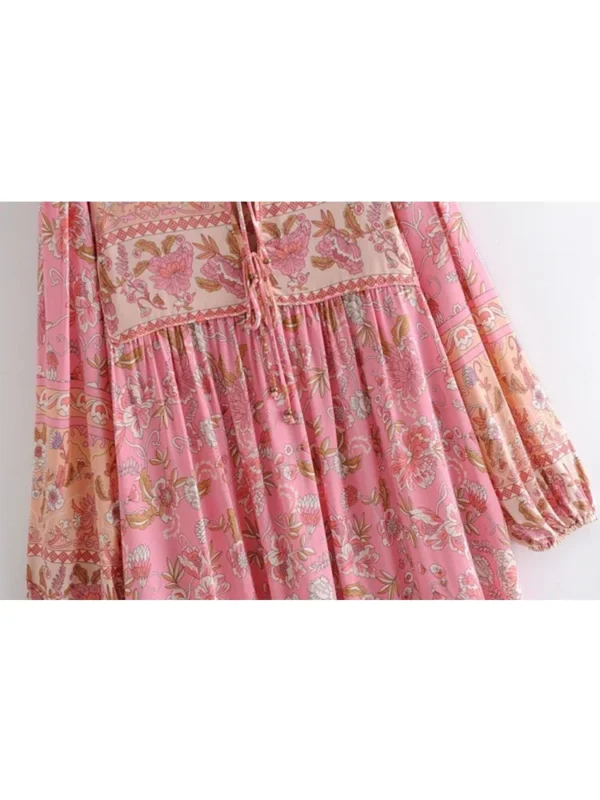 Happie Queens Ethnic Pink Floral Boho Maxi Dress With Tassels - Image 6