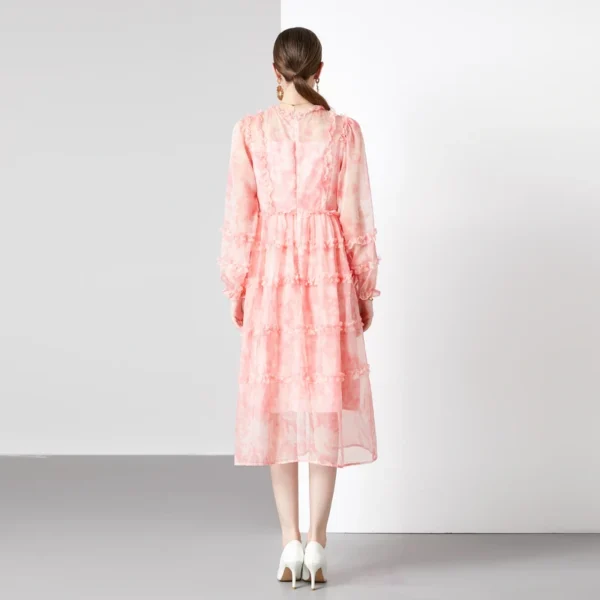Pink Floral Dress: Elegant Autumn Chiffon Bohemian Maxi Dress - Image 5