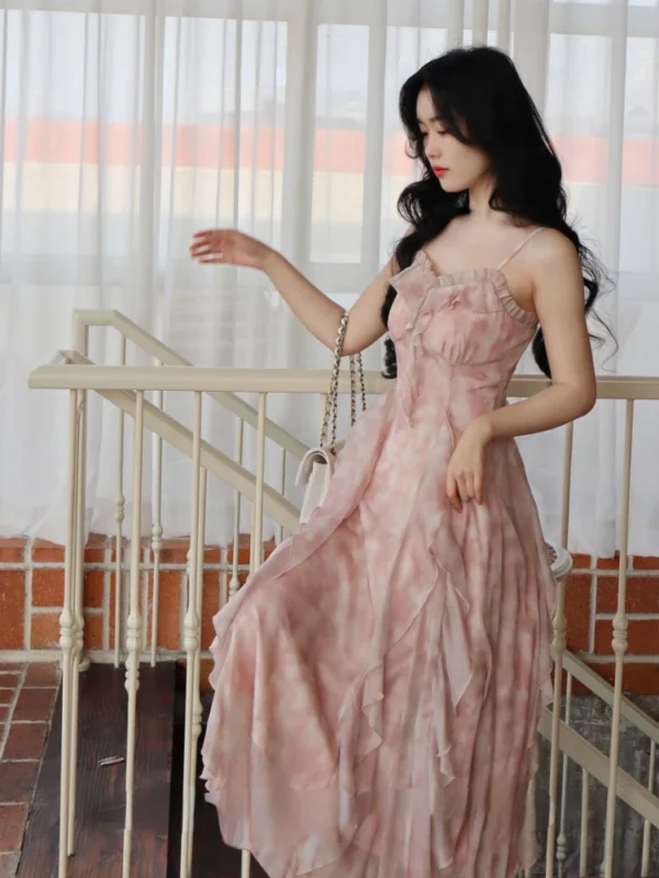 Casual Fairy Floral Strap Midi Dress Women Chiffon Sweet Summer - Image 3