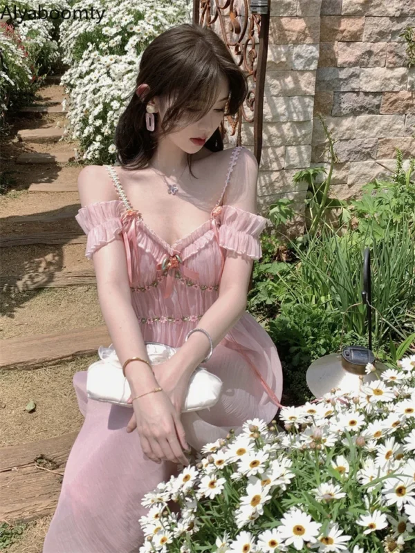 Summer Women Maxi Floral Off Shoulder Spaghetti Strap Dress - Image 5