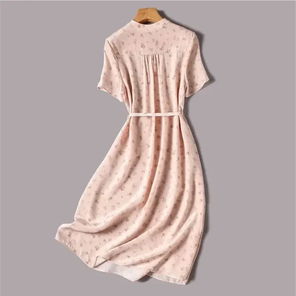 Limiguyue Pink Floral Chiffon Silk Dress For Summer Casual Wear - Image 2