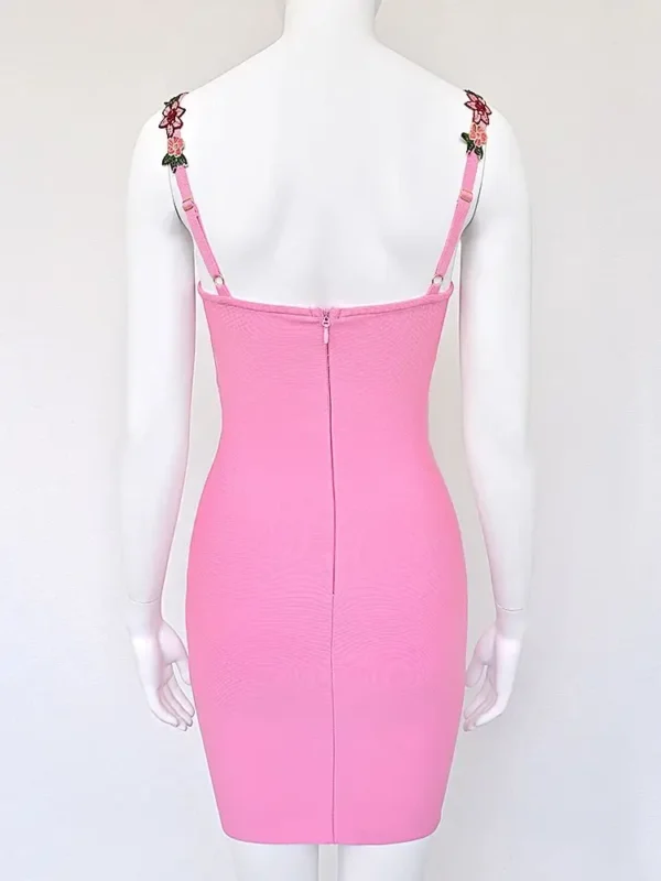 Pink floral dress, elegant mini party bandage dress for weddings - Image 5