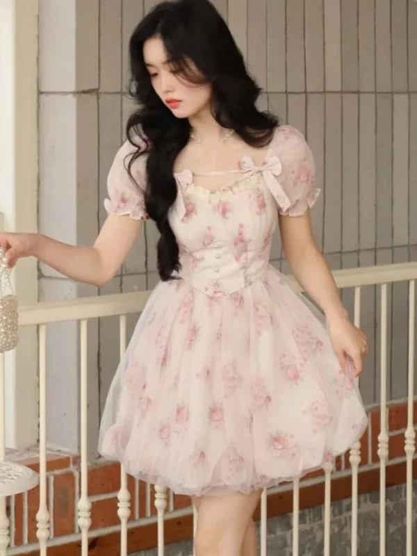 Pink floral dress, chic chiffon for spring and summer vacations - Image 5