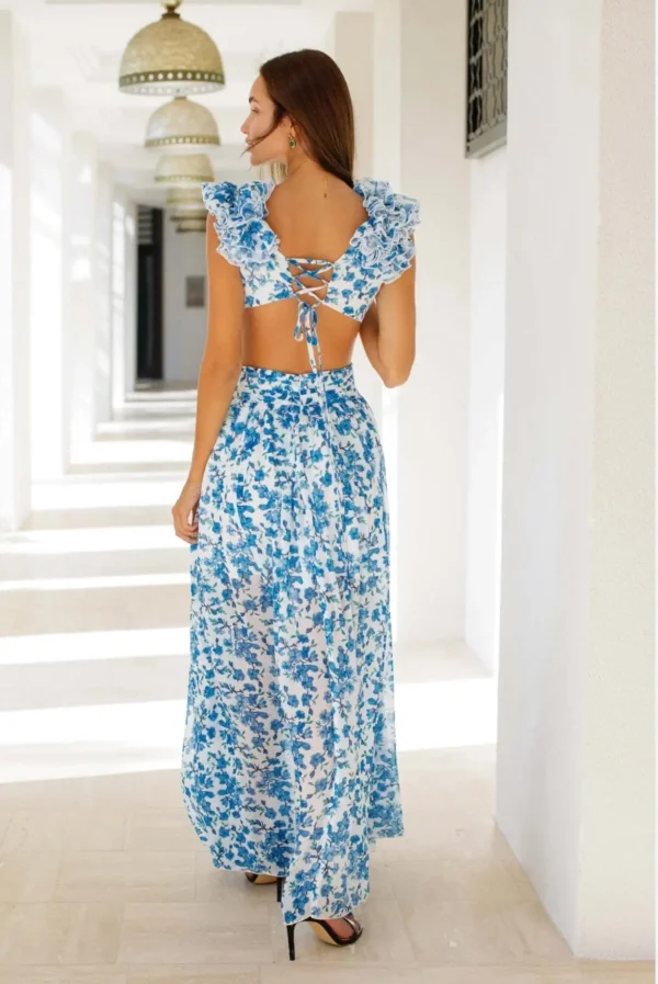 New Fashion Sleeveless V-Neck Ruffle Trimmed Floral Dress Women - Image 3