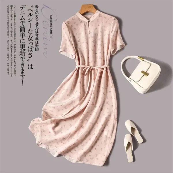 Limiguyue Pink Floral Chiffon Silk Dress For Summer Casual Wear