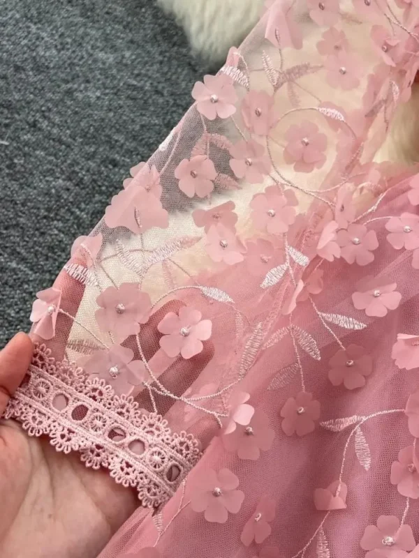 Pink Floral Dress, V-Neck Sheer Mesh for Wedding, Party, Prom - Image 5