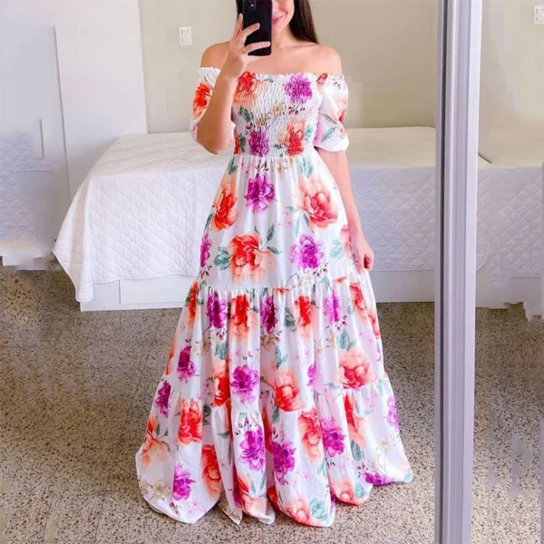 Pink Floral Dress, Sexy Off-Shoulder Tube Top Maxi for Summer Party - Image 5
