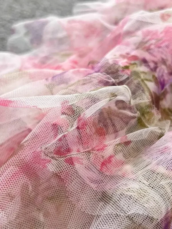 Fashion Gorgeous Pink Floral Print Ruffle Dress With Butterfly Sleeves - Image 6
