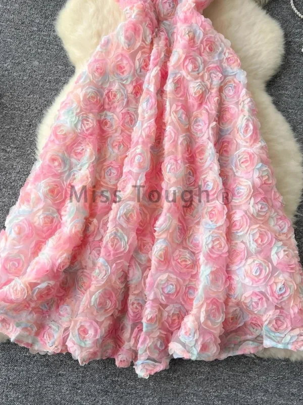 French Chic Mesh Flower Strapless Pink Formal Party Dress 2025 - Image 5