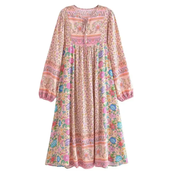Happie Queens Pink Floral Print Boho Midi Dress For Beachwear Outings - Image 3