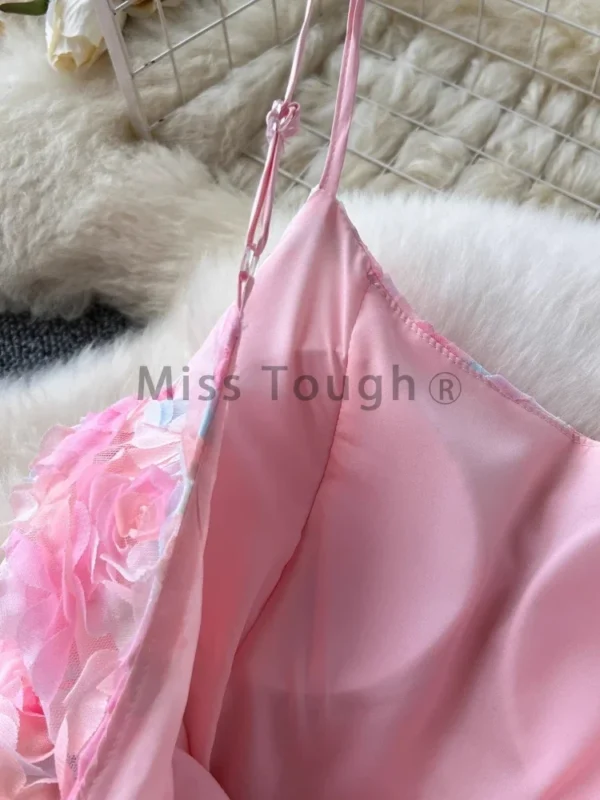 French Chic Mesh Flower Strapless Pink Formal Party Dress 2025 - Image 4