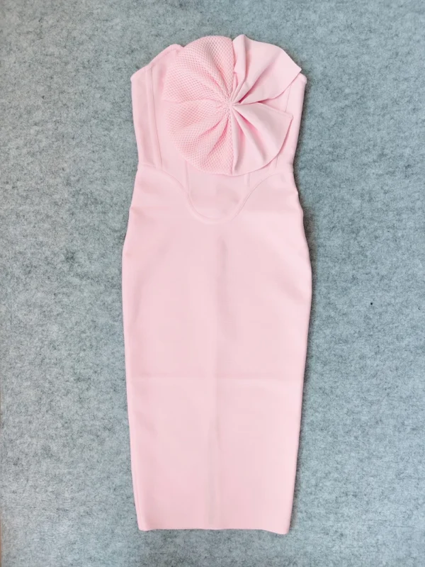 Pink Floral Dress, Strapless, Slit Bodycon Evening Dress for Women - Image 4