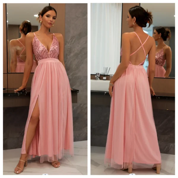 Pink Floral Dress: Spaghetti Strap, Split Back, Cocktail Party