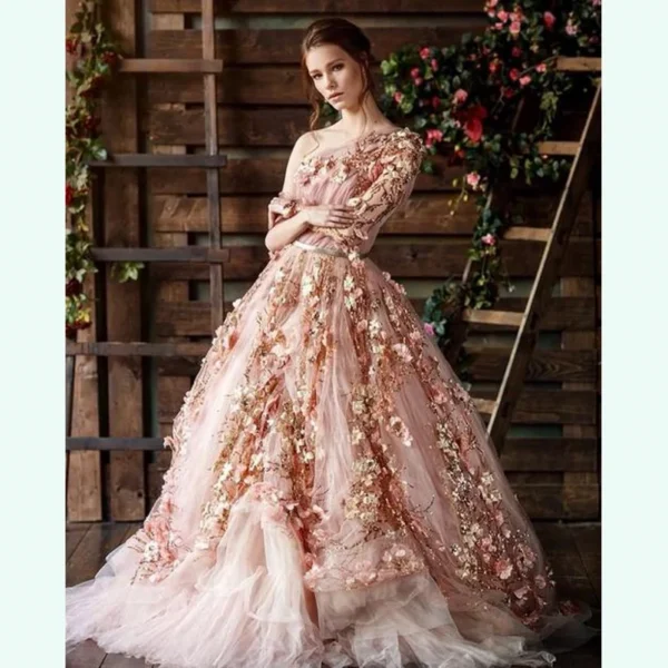 Floral Maxi Dresses One Shoulder A-Line Prom Party Gowns Women