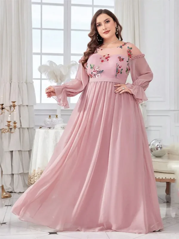 Pink Floral Dress Mesh Patchwork Ruffle Pleated Loose Autumn Fashion Wear - Image 2