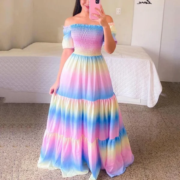 Pink Floral Dress, Sexy Off-Shoulder Tube Top Maxi for Summer Party - Image 2