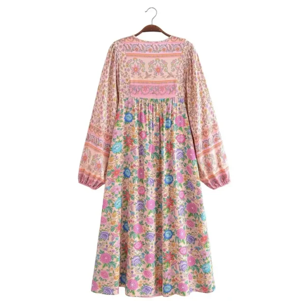 Happie Queens Pink Floral Print Boho Midi Dress For Beachwear Outings - Image 4