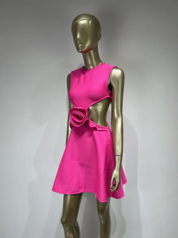 Hot Pink Flower Bodycon Mini Dress For Summer Party Elegance - Image 5