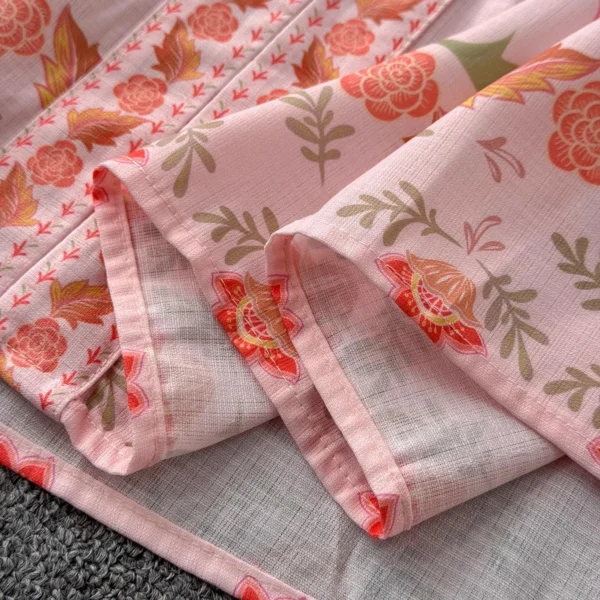 Elegant Pink Floral Long Sleeve Dress Women Spring Summer Linen - Image 6