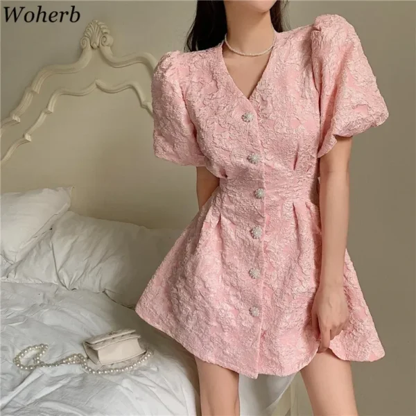 Woherb Chic Women’s Floral A-Line Dress Single-Breasted Summer 2025