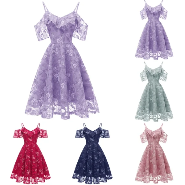 Pink Floral Dress: Sleeveless A-Line Bridesmaid Dress with Lace - Image 3
