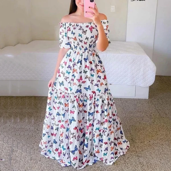 Pink Floral Dress, Sexy Off-Shoulder Tube Top Maxi for Summer Party - Image 3