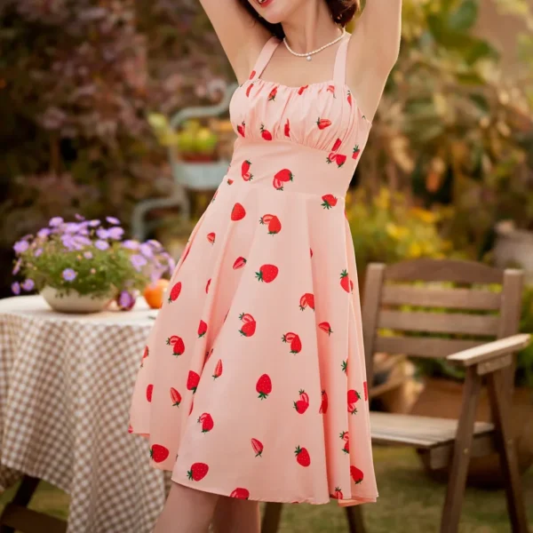 Pink floral dress, sleeveless, ruched, A-line, flowy, cute summer midi
