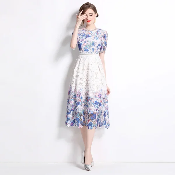 Elegant Pink Floral Lace Embroidery Midi Dress For Women Party 2025 - Image 6