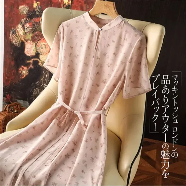 Limiguyue Pink Floral Chiffon Silk Dress For Summer Casual Wear - Image 3